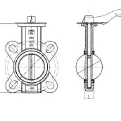 Wafer type butterfly valve with steel body and stainless steel disk and EPDM seat, DN25, PN16. PA300 series handle
